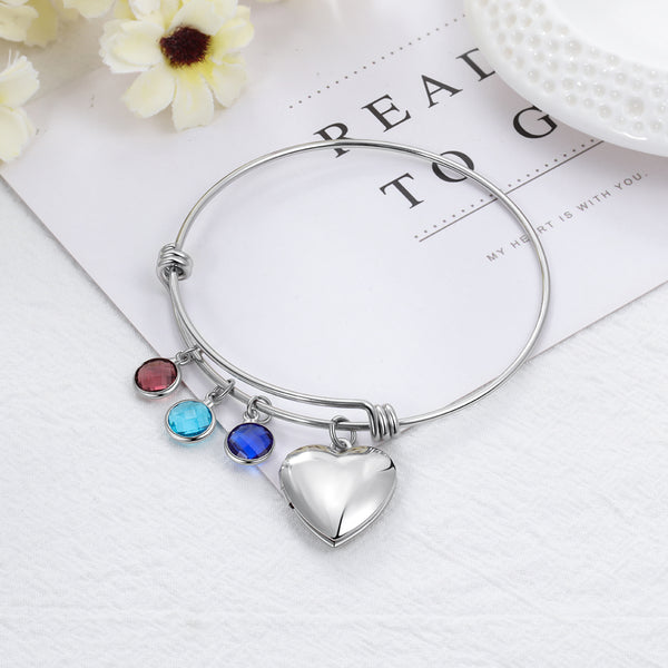Birthstone Heart Engraved Stainless Steel Bracelet