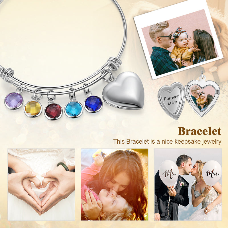 Birthstone Heart Engraved Stainless Steel Bracelet