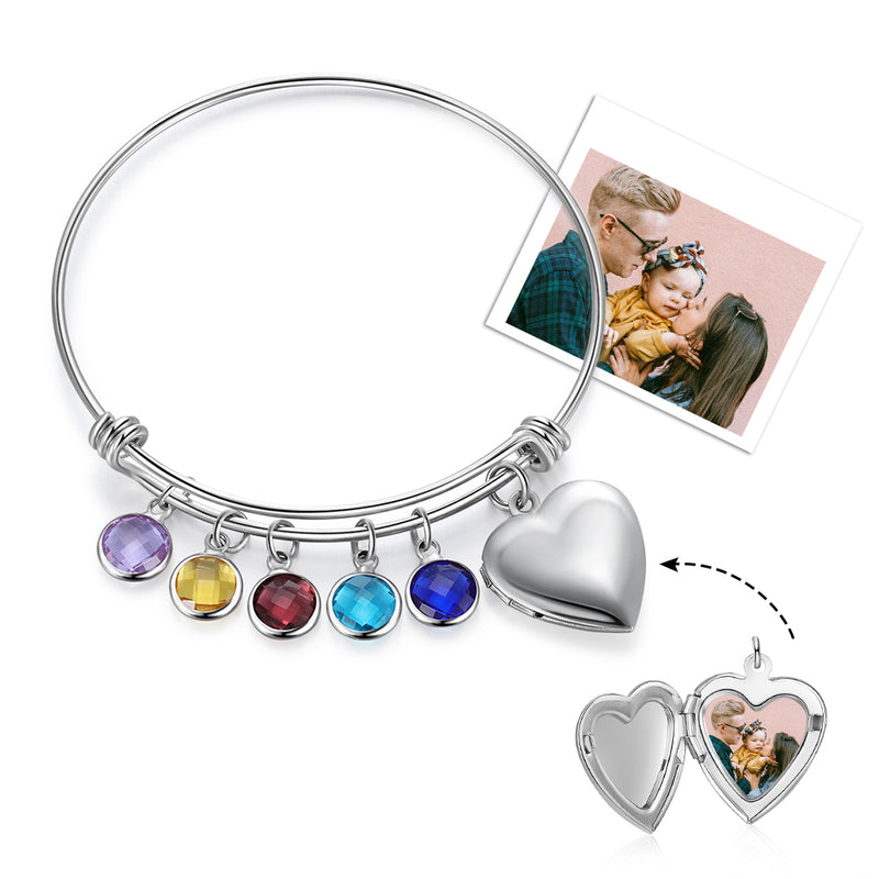 Birthstone Heart Engraved Stainless Steel Bracelet