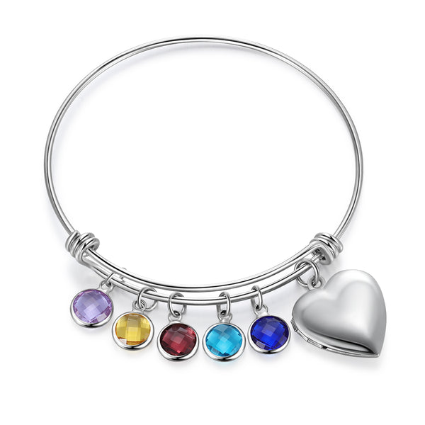 Birthstone Heart Engraved Stainless Steel Bracelet