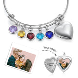 Birthstone Heart Engraved Stainless Steel Bracelet