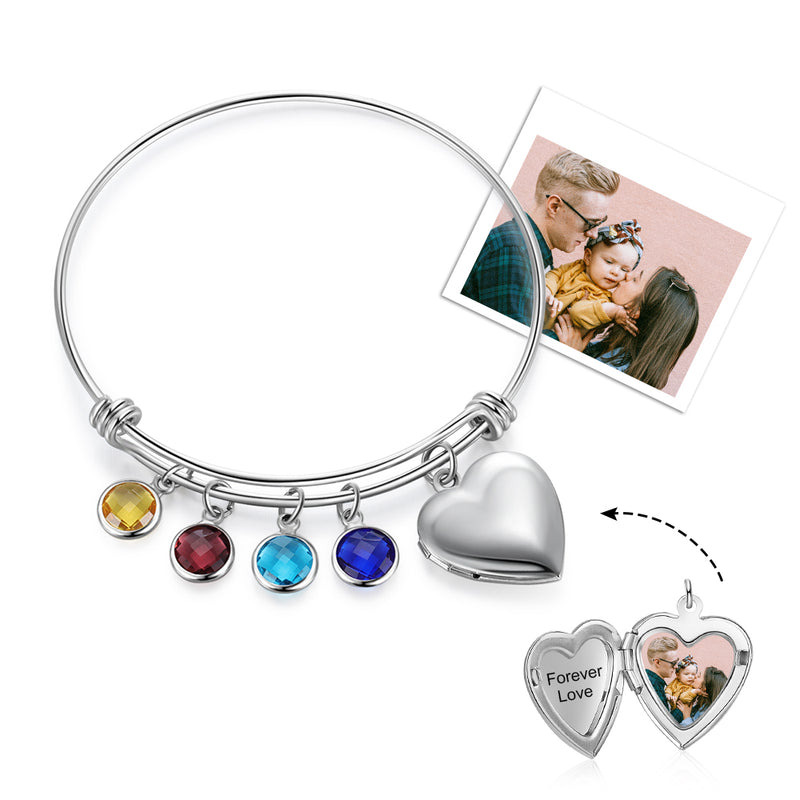 Birthstone Heart Engraved Stainless Steel Bracelet