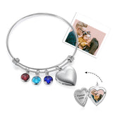 Birthstone Heart Engraved Stainless Steel Bracelet