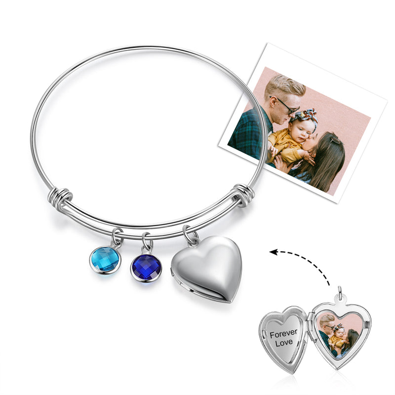 Birthstone Heart Engraved Stainless Steel Bracelet