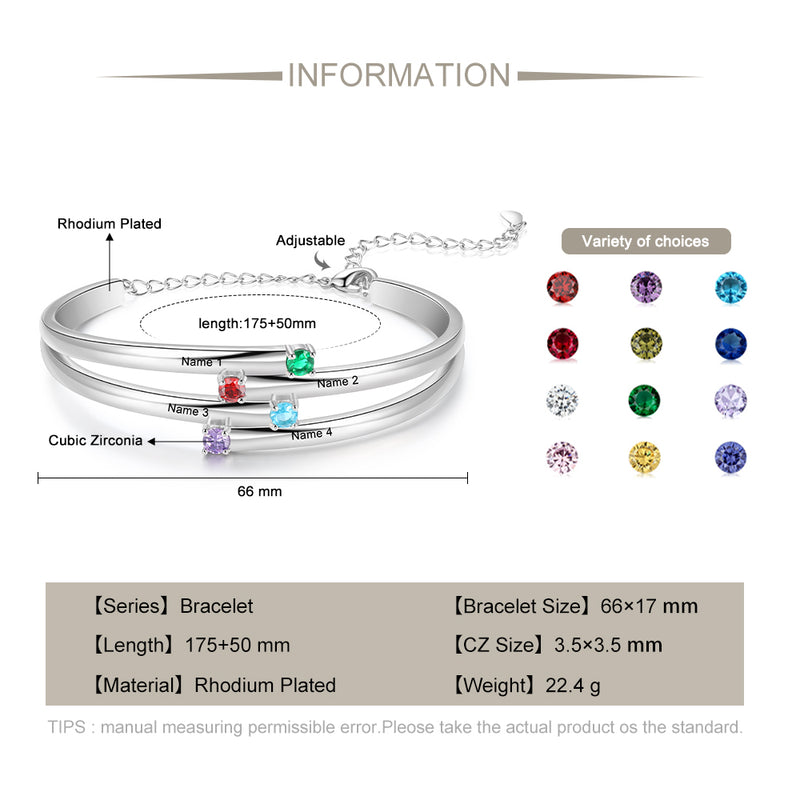 Rhodium Plated Birthstone Bangle Bracelet