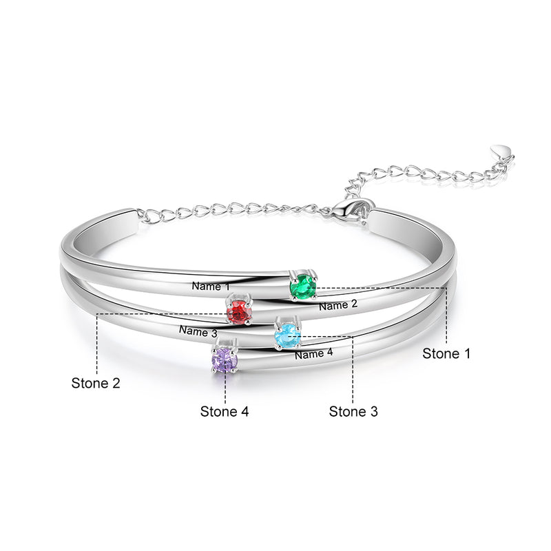 Rhodium Plated Birthstone Bangle Bracelet