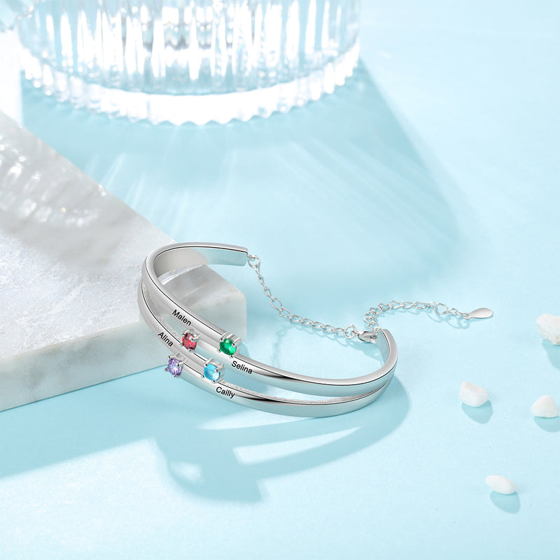 Rhodium Plated Birthstone Bangle Bracelet