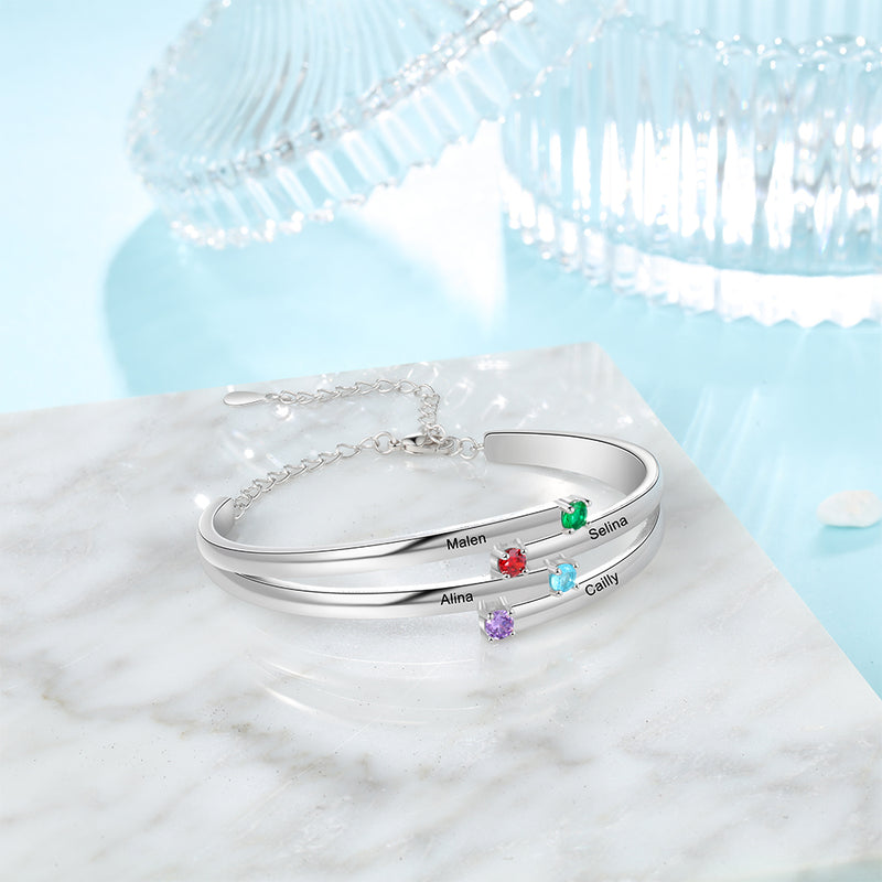 Rhodium Plated Birthstone Bangle Bracelet