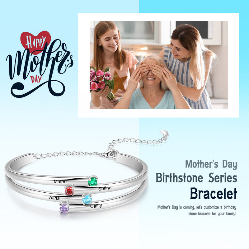 Rhodium Plated Birthstone Bangle Bracelet