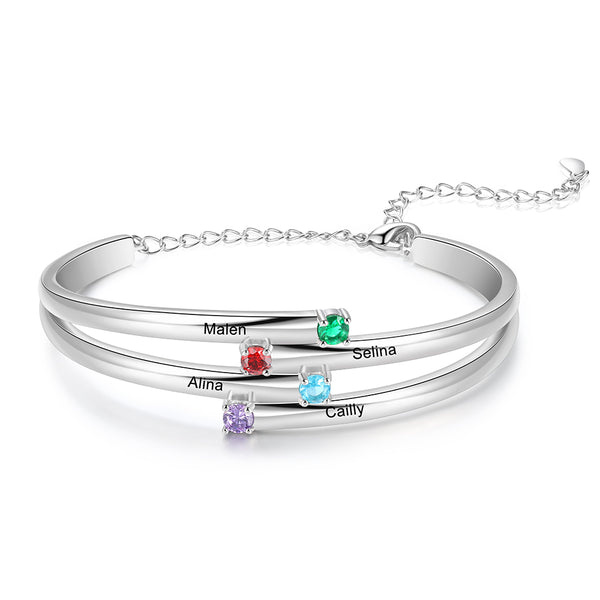 Rhodium Plated Birthstone Bangle Bracelet