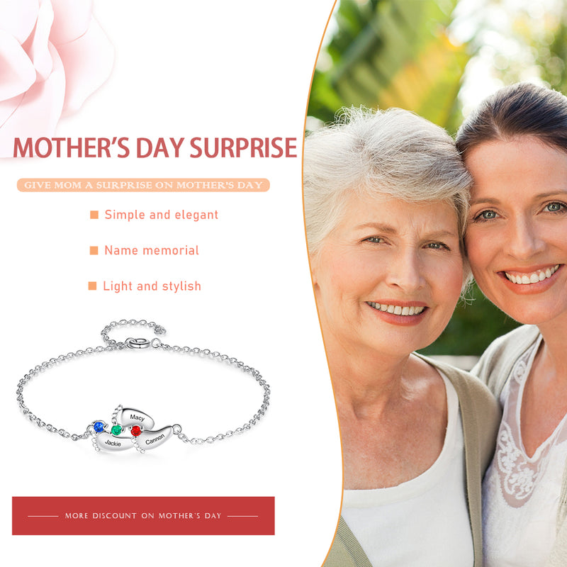 Rhodium Plated Baby Feet Bracelet