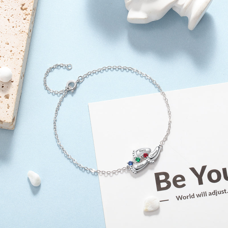 Rhodium Plated Baby Feet Bracelet