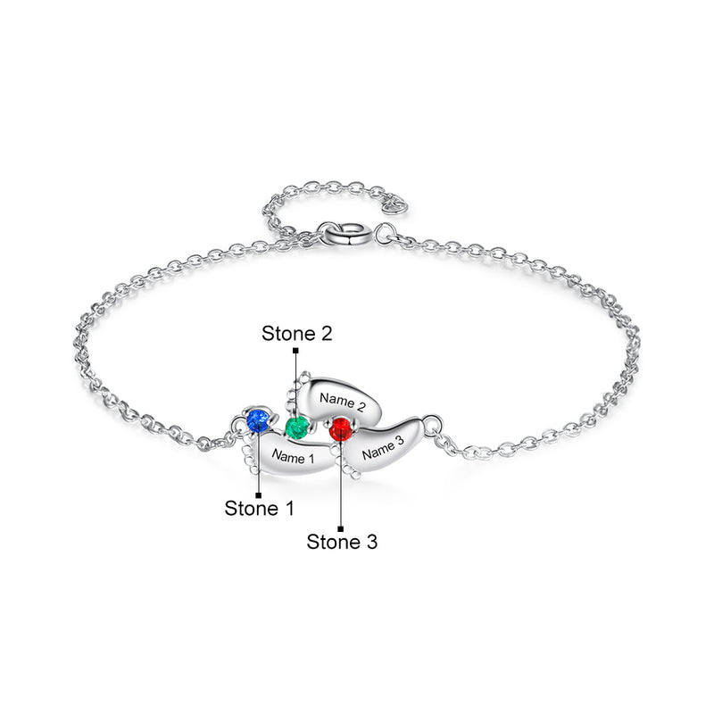 Rhodium Plated Baby Feet Bracelet