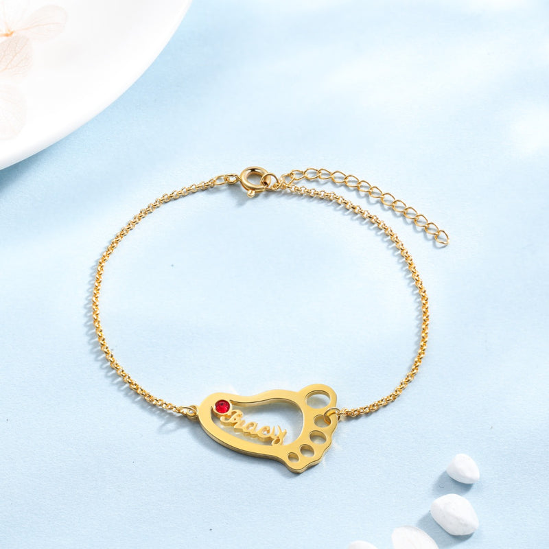 Rhodium Plated Baby Feet Bracelet