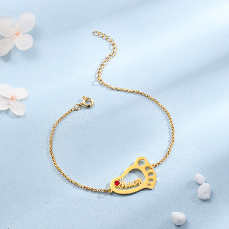 Rhodium Plated Baby Feet Bracelet
