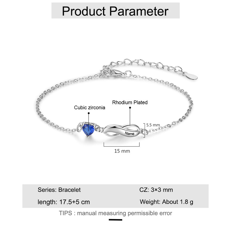 Rhodium Plated Birthstone Name Bracelet