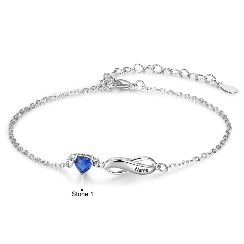 Rhodium Plated Birthstone Name Bracelet