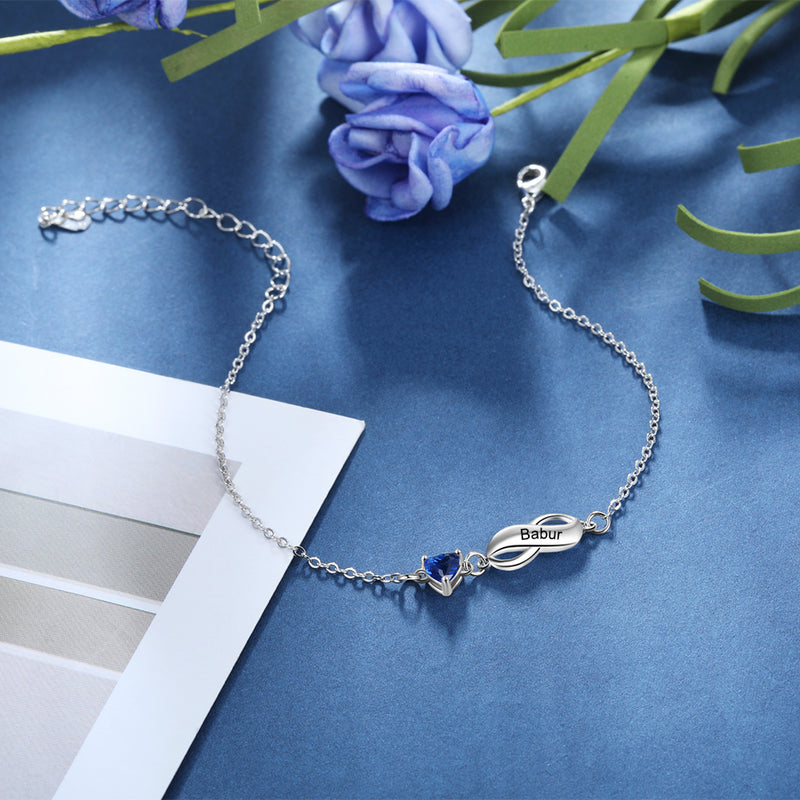 Rhodium Plated Birthstone Name Bracelet