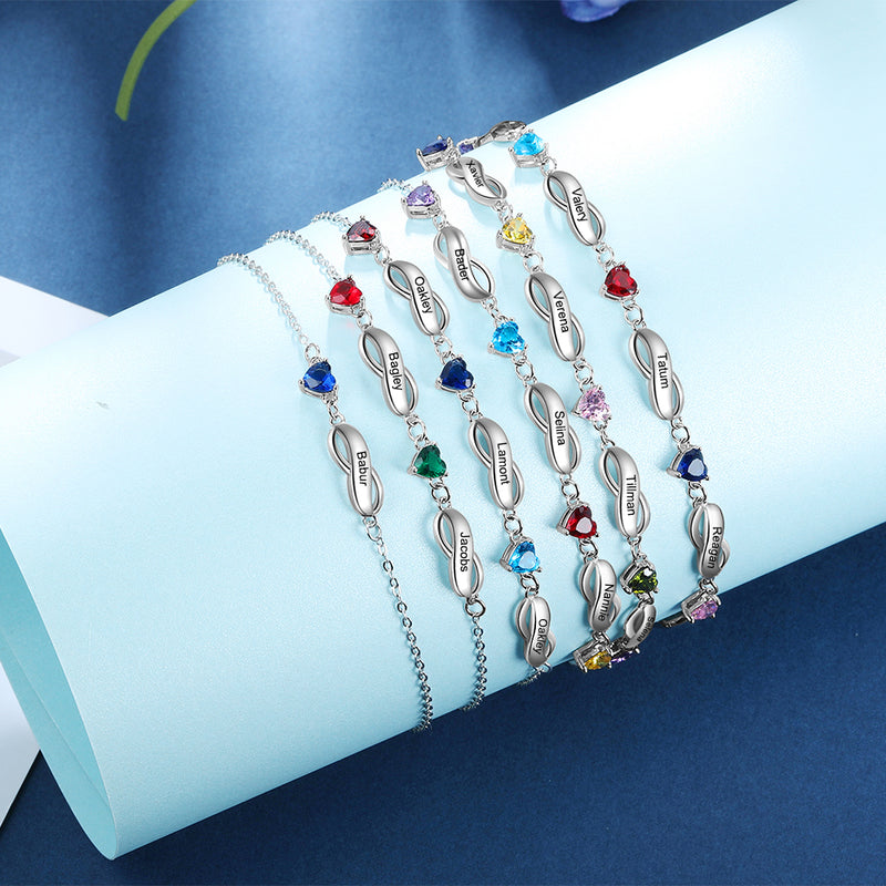 Rhodium Plated Birthstone Name Bracelet