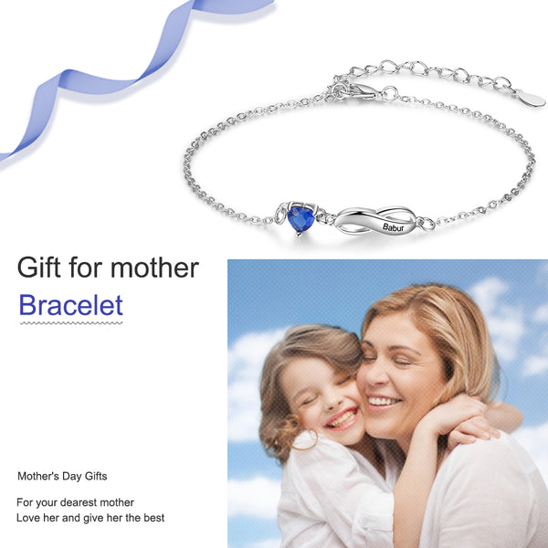 Rhodium Plated Birthstone Name Bracelet