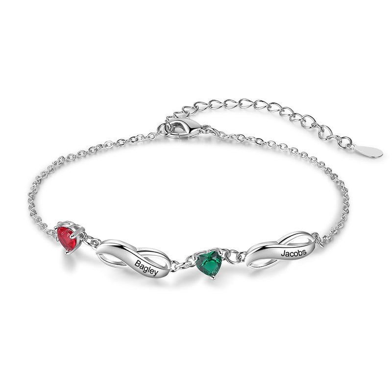 Rhodium Plated Birthstone Name Bracelet