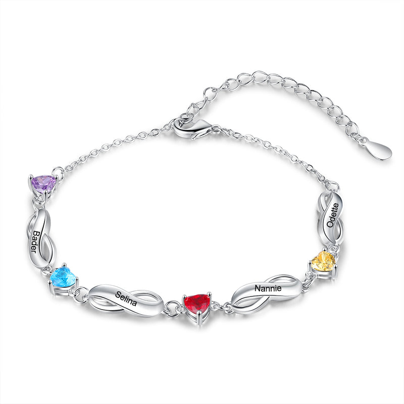 Rhodium Plated Birthstone Name Bracelet