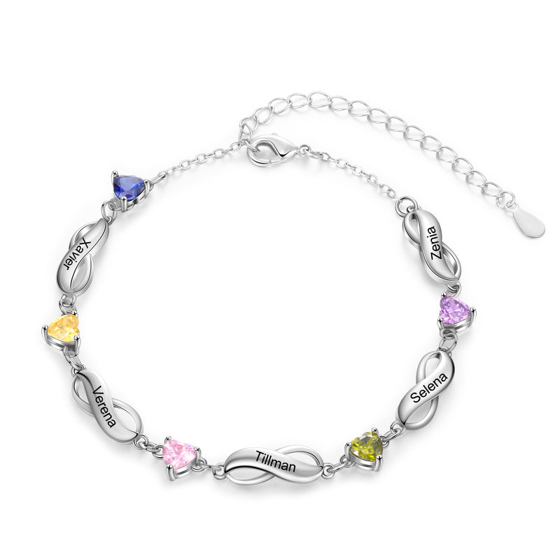 Rhodium Plated Birthstone Name Bracelet