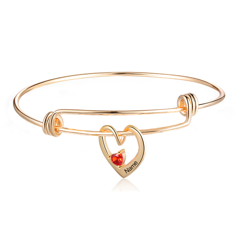 Rhodium Plated Heart Bangle Bracelet