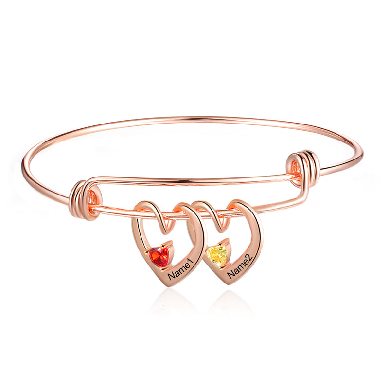 Rhodium Plated Heart Bangle Bracelet