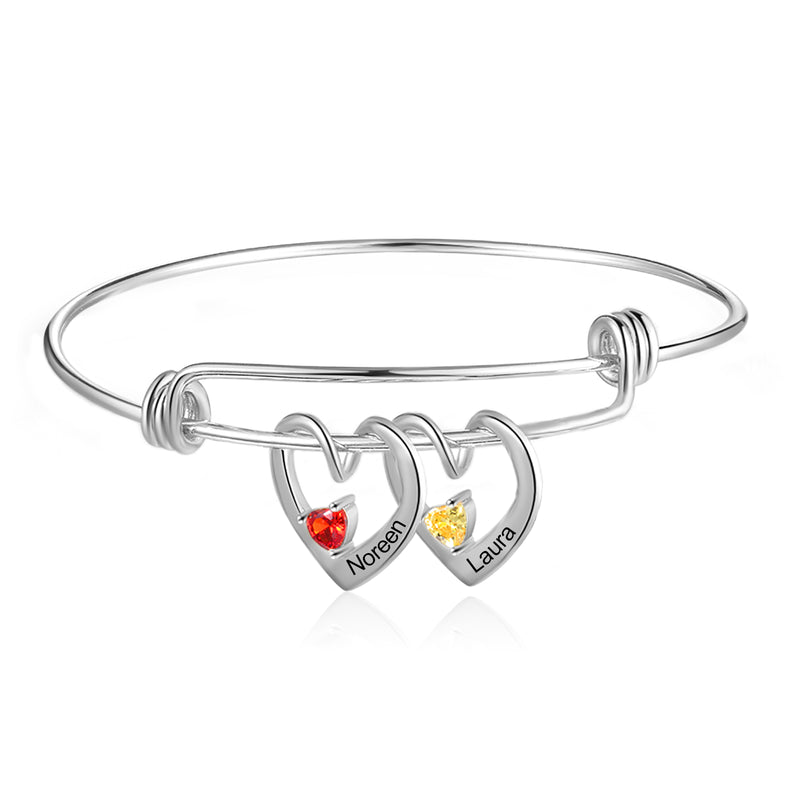 Rhodium Plated Heart Bangle Bracelet