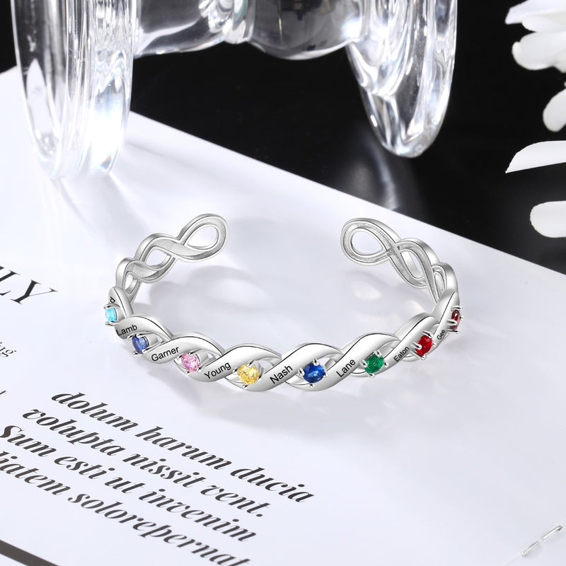 Birthstone Rhodium Plated Birthstone Bangle Bracelet
