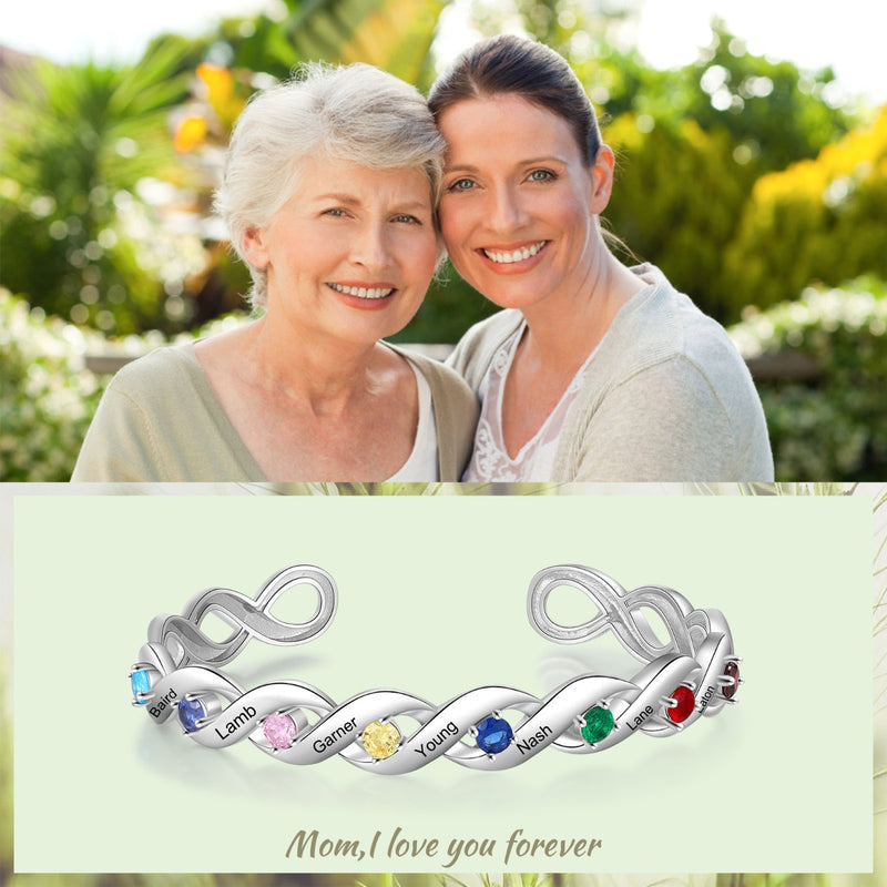 Birthstone Rhodium Plated Birthstone Bangle Bracelet