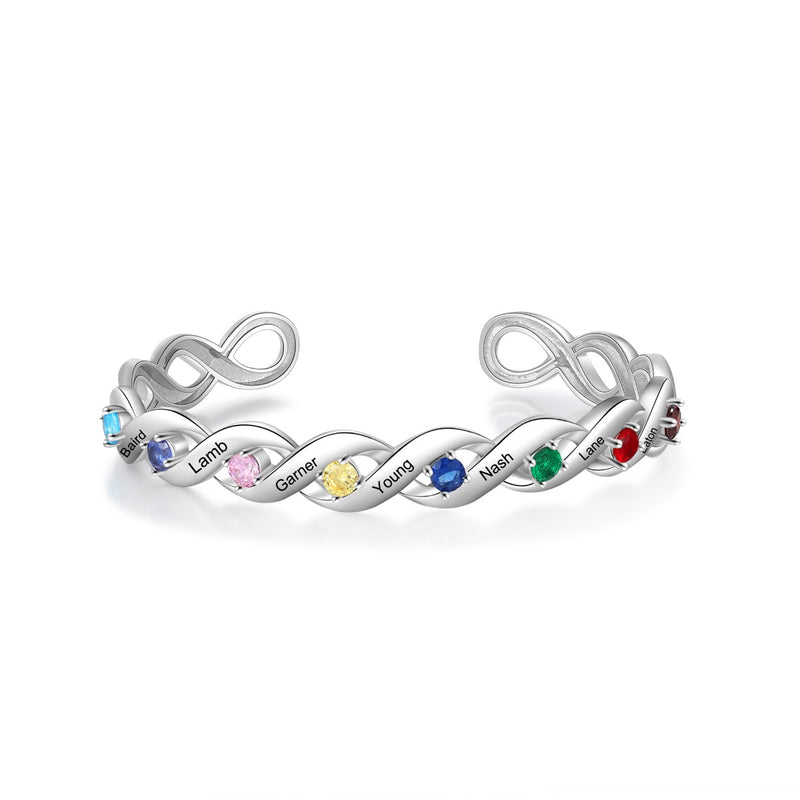 Birthstone Rhodium Plated Birthstone Bangle Bracelet