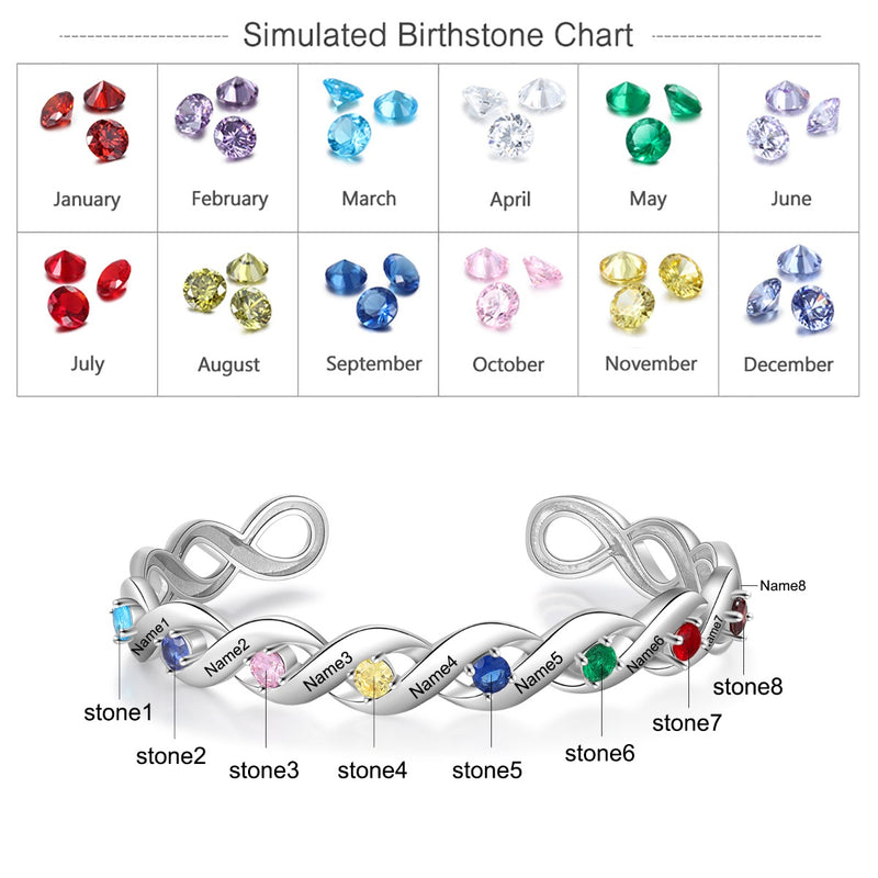 Birthstone Rhodium Plated Birthstone Bangle Bracelet