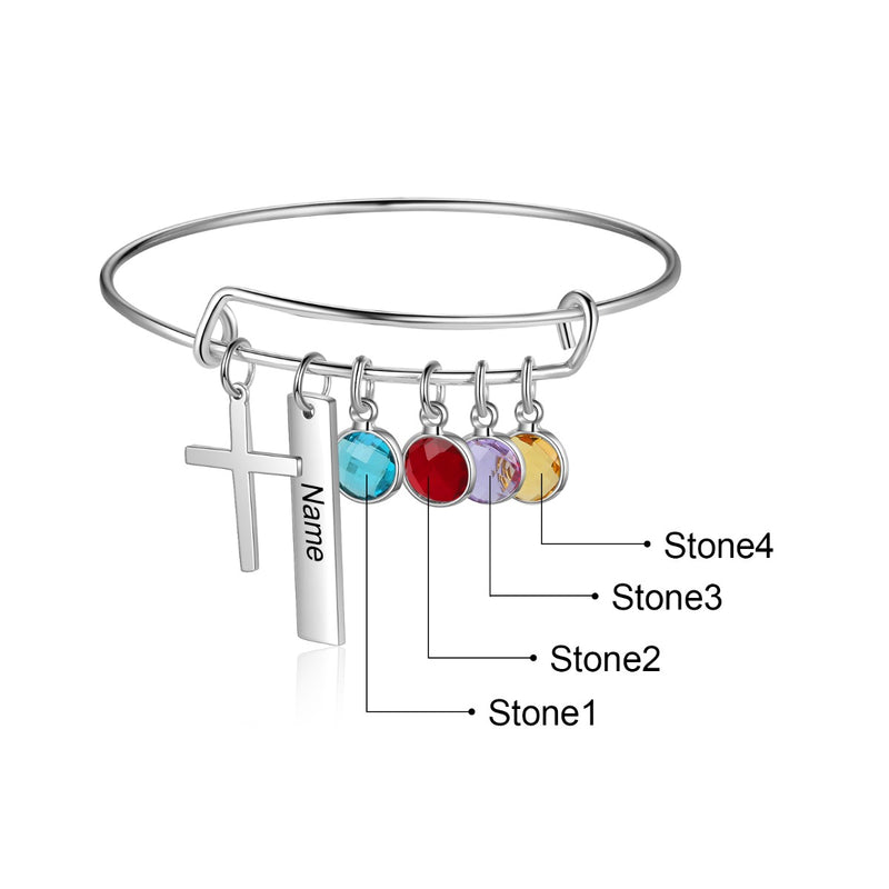 Engraved Rhodium Plated Cross Bracelet