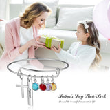 Engraved Rhodium Plated Cross Bracelet