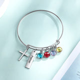 Engraved Rhodium Plated Cross Bracelet