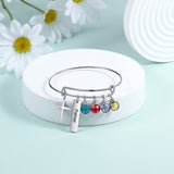 Engraved Rhodium Plated Cross Bracelet