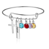 Engraved Rhodium Plated Cross Bracelet