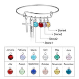 Engraved Rhodium Plated Cross Bracelet