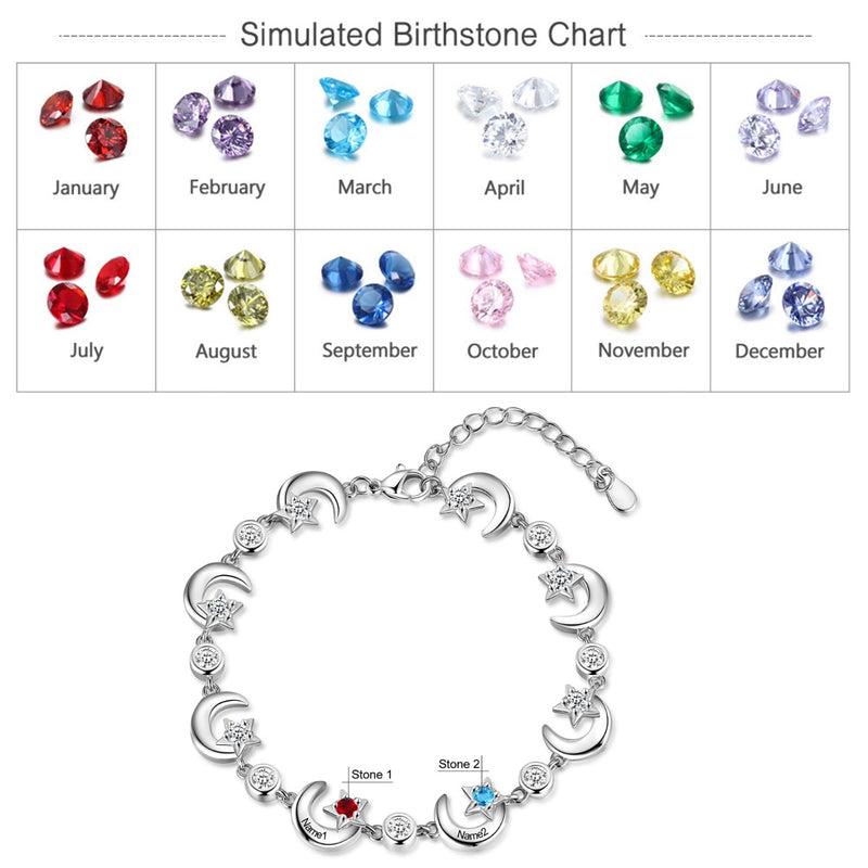 Rhodium Plated Star and Moon Bracelet
