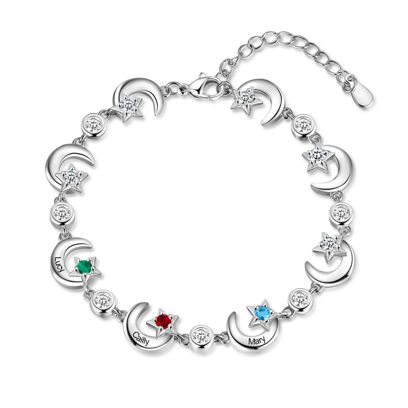 Rhodium Plated Star and Moon Bracelet