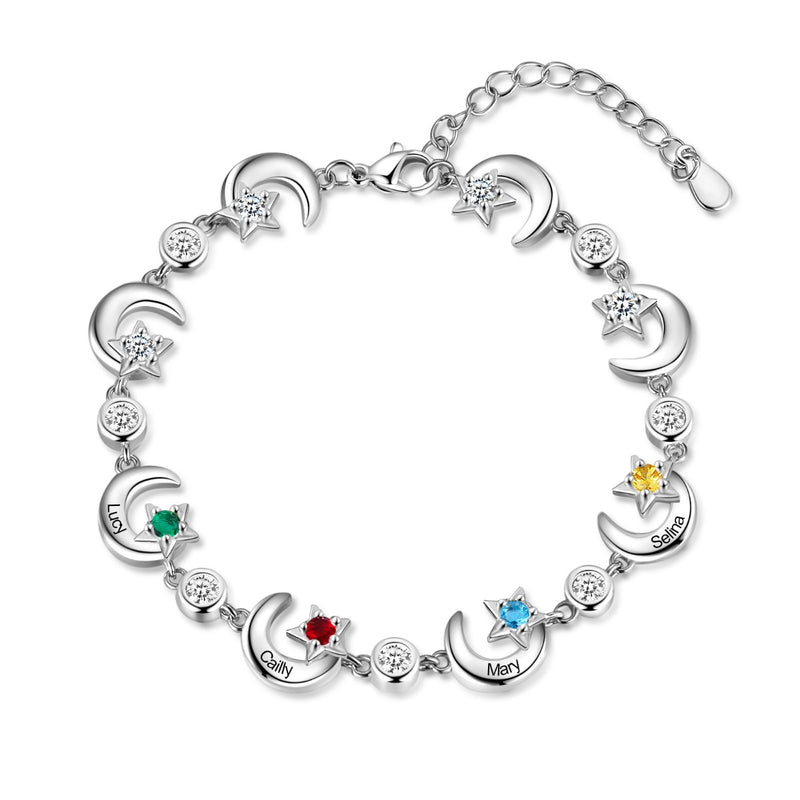 Rhodium Plated Star and Moon Bracelet