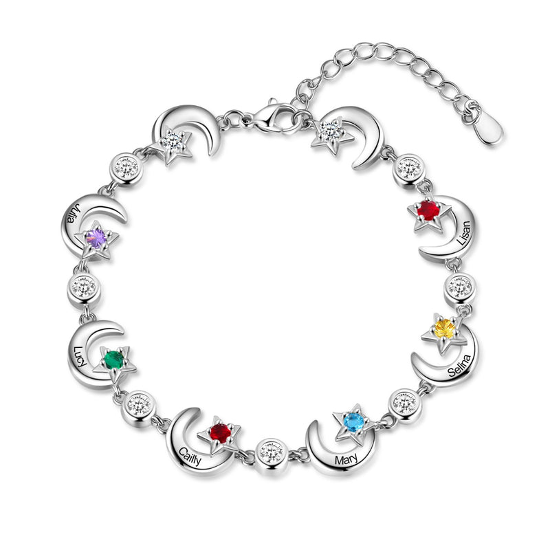 Rhodium Plated Star and Moon Bracelet