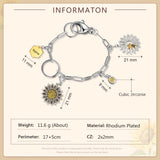 Rhodium Plated Sunflower and Bee Bracelet