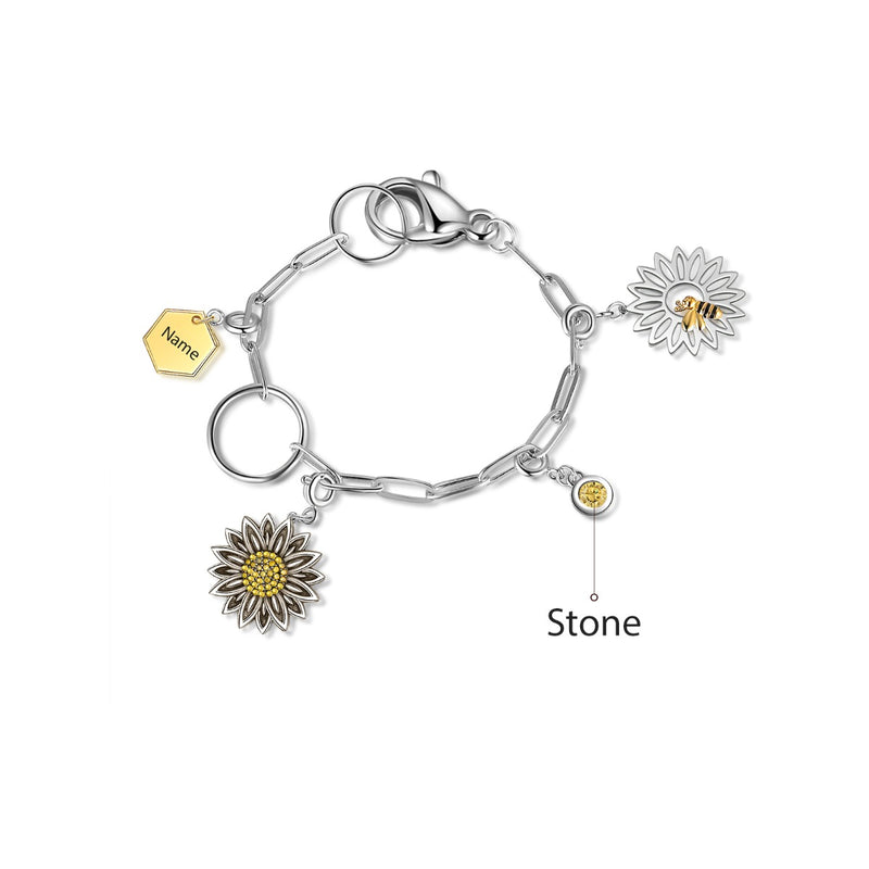 Rhodium Plated Sunflower and Bee Bracelet