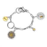 Rhodium Plated Sunflower and Bee Bracelet