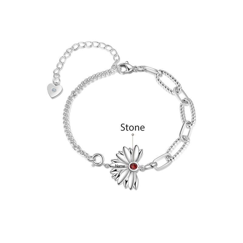 Rhodium Plated Birthstone Sunflower Bracelet