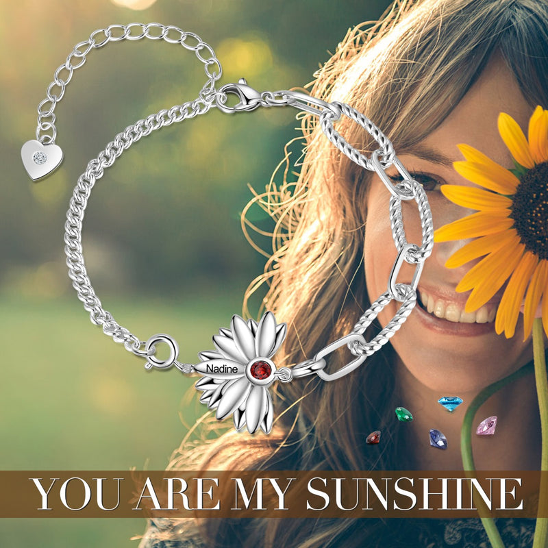 Rhodium Plated Birthstone Sunflower Bracelet
