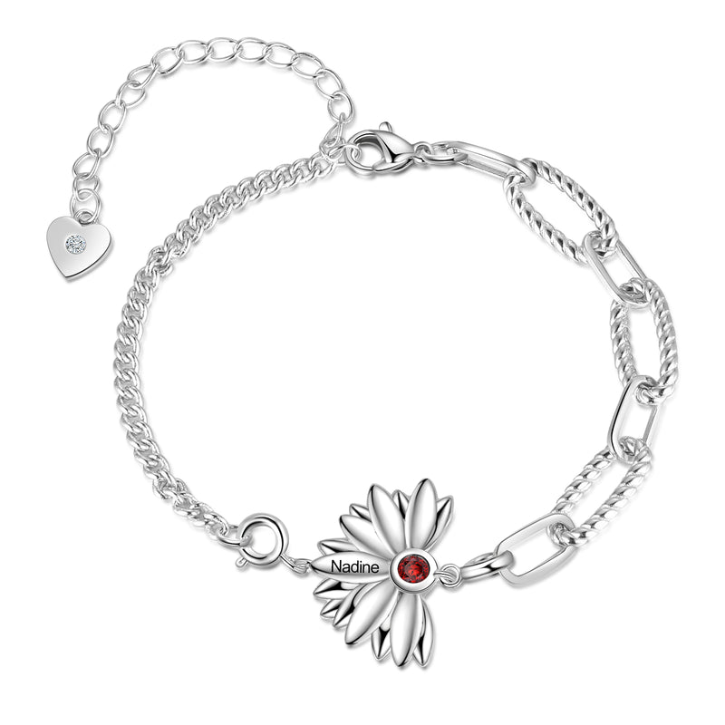 Rhodium Plated Birthstone Sunflower Bracelet
